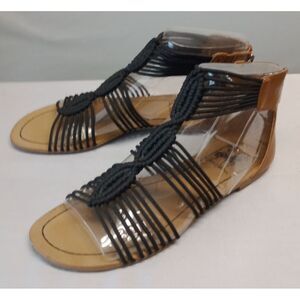 Circus Sam Edelman Becca Gladiator Sandals 8 Black on Tan Star Logo Heel…